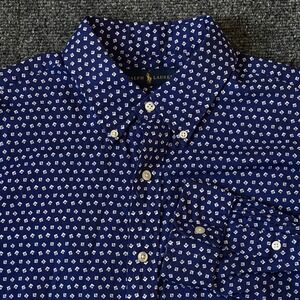 Ralph Lauren Blue Geometric Diamond Print Button Down Shirt Men's L Long Sleeve